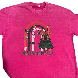 NEW Oversized Stonewashed Hot Pink Christmas Cheer Shirt